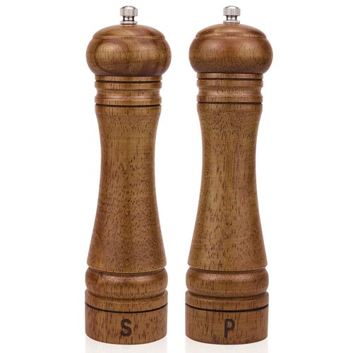 XWXO Wood Salt and Pepper Mill Set - Adjustable Ceramic Grinders, Oak Wood Shakers for Kitchen, 8 Inches, Pack of 2