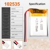 YDL 3.7V 850mAh 102535 Lipo Battery Rechargeable Lithium Polymer ion Battery Pack with PH2.0mm JST Connector