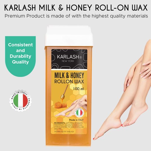 Karlash Professional Roll On Wax, Depilatory Hair Wax Removal for Body Hair, legs, arms hair Removal Wax Cartridge 100 ml - Made in Italy - 2 Pieces (Honey)