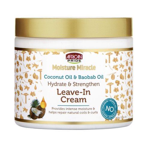 African Pride Moisture Miracle Coconut Oil &amp; Baobab Oil Leave-In Cream - Provides Intense Moistur...