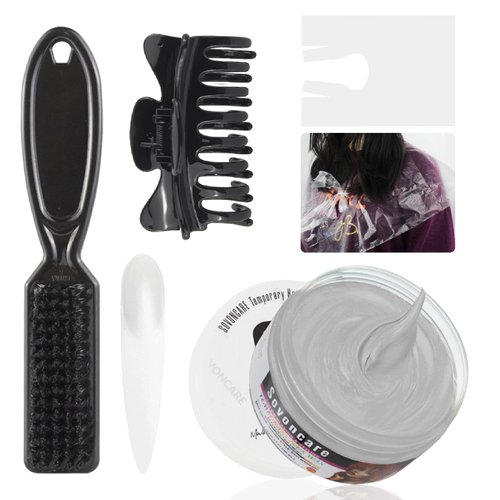 SOVONCARE Silver Hair Wax Color, Temporary Gray Hair Color Wax Kit, Color Hair Wax Hair Paint Wax Colored Hair Wax with Hair Brush Claw Clips 4.23 Oz Halloween Cosplay Christmas for Women & Men Kid