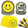 Norme 172 Pcs One Happy Dude Plates and Napkins Birthday Decorations Smile Face Party Tableware Supplies Disposable Paper Plates Napkin Forks for 1st Birthday Party Baby Shower, Serve 24 Guests