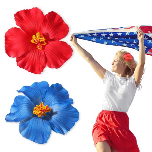 4th of July Flower Hair Clips for Women for Thick Hair Fourth of July Hair Accessories Patriotic Red Blue Floral Hair Barrettes for Hair Styling Floral Hairpins Memorial Day Hair Supplies (A)