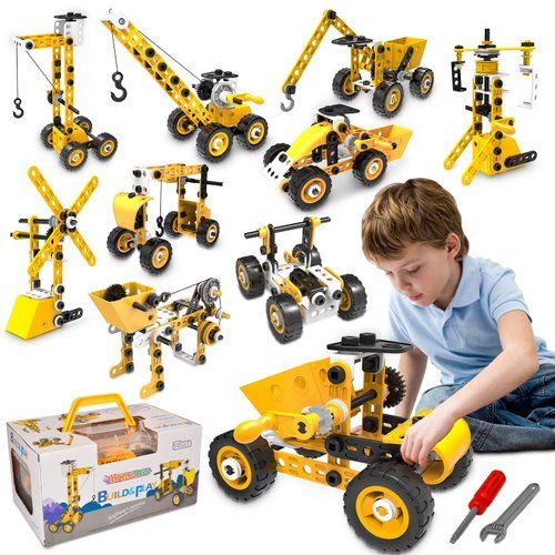 HOMETTER Educational Building Toys, STEM Learning Toy, 10 in 1 Construction Set for Preschool Kids, Engineering Toys Creative Set, Christmas Idea Gift for Boys Age 5 6 7 8 9 10+ Years Old