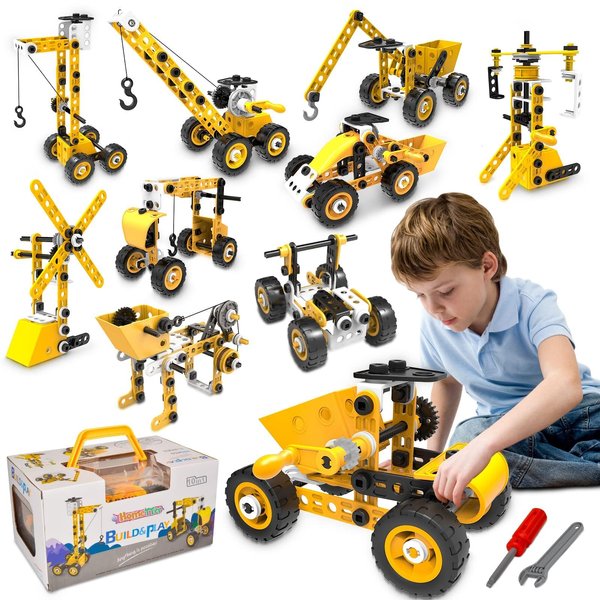 HOMETTER Educational Building Toys, STEM Learning Toy, 10 in 1 Construction Set for Preschool Kids, Engineering Toys Creative Set, Christmas Idea Gift for Boys Age 5 6 7 8 9 10+ Years Old