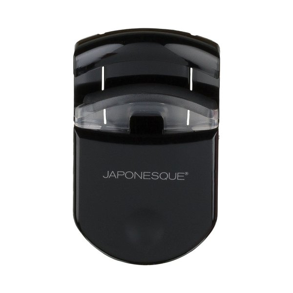 JAPONESQUE Travel Eyelash Curler, Black - Plastic Eyelash Curlers for Travel Makeup - Comes with Bonus Replacement Lash Pad - 1 Pack