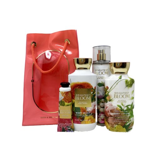 Bath and Body Work Brightest Bloom - Gift Bag Set - Fragrance Mist, Body Lotion, Body Wash and Hand Cream