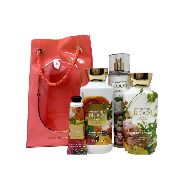 Bath and Body Work Brightest Bloom - Gift Bag Set - Fragrance Mist, Body Lotion, Body Wash and Hand Cream