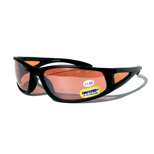 V.W.E. BiFocal Black Sunglasses With Copper Amber Driving Lens - Anti-Blue Ray Bi-focal Outdoor Sport Reading Glasses Reader (Matte Black, 2.00)