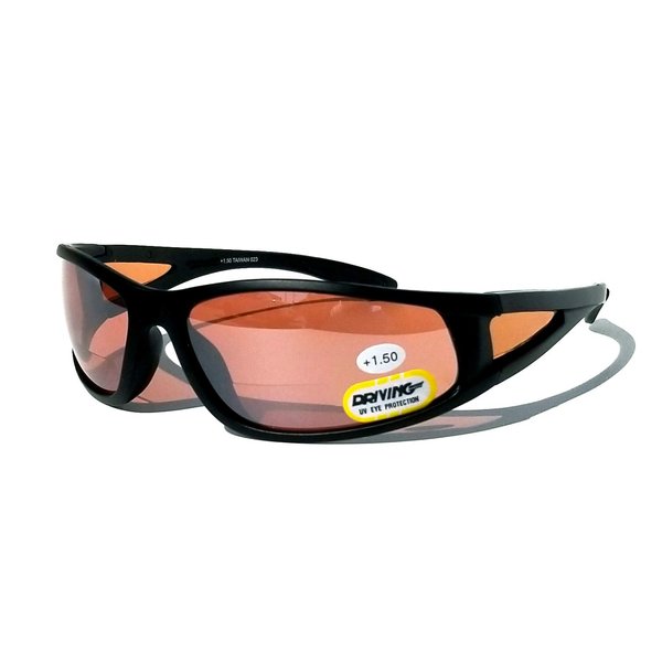 V.W.E. BiFocal Black Sunglasses With Copper Amber Driving Lens - Anti-Blue Ray Bi-focal Outdoor Sport Reading Glasses Reader (Matte Black, 2.00)