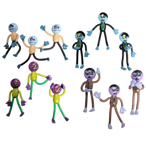 Zugar Land Assorted Halloween Bendable Rubber Zombies (3.75") Monster Action Figures Bendable Limbs Sensory Stress Relief Fidget Toys. Great Party Favor Trick or Treat Supplies (12 Zombies)
