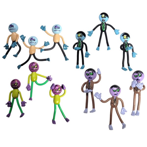 Zugar Land Assorted Halloween Bendable Rubber Zombies (3.75") Monster Action Figures Bendable Limbs Sensory Stress Relief Fidget Toys. Great Party Favor Trick or Treat Supplies (12 Zombies)