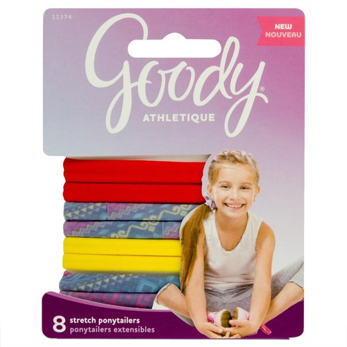 Goody Athletique Hair Elastic Stretch Ponytailers, 8-Piece - Ouchless Pain-Free Hair Accessories for Women, Men, Boys, & Girls - Perfect for Long Lasting Braids, Ponytails & More (Color Will Vary)