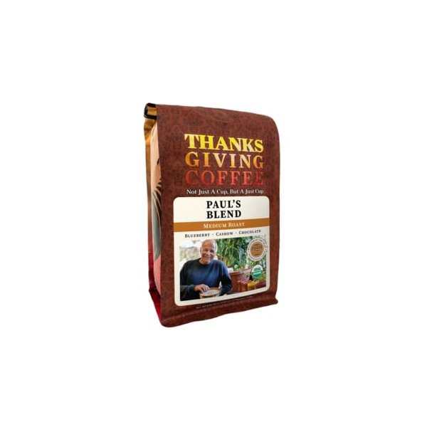 Thanksgiving Coffee "Paul's Blend" Medium Roasted Organic Shade Grown Whole Bean Coffee - 12 Ounce Bag