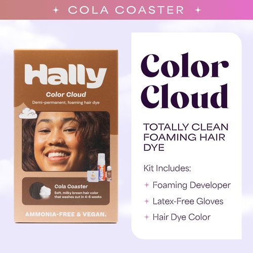 Hally Hair Color Cloud Hair Dye (Cola Coaster) - Demi-Permanent Foam Hair Color for Women & Men - Mess-Free & Long-Lasting Hair Dye Kit, Hair Coloring Products Wash Out in 4-6 Weeks, Vegan
