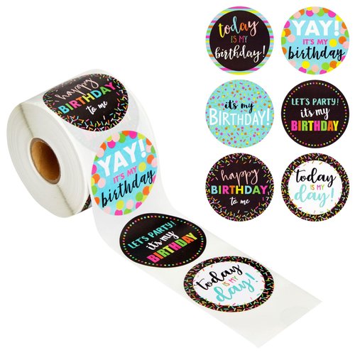 BLUE PANDA 504 Piece Round Happy Birthday Stickers for Students, Happy Birthday to Me, Today is M...