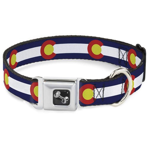 Buckle-Down 16-23" Colorado Flags2 Repeat Dog Collar Bone, Wide Medium