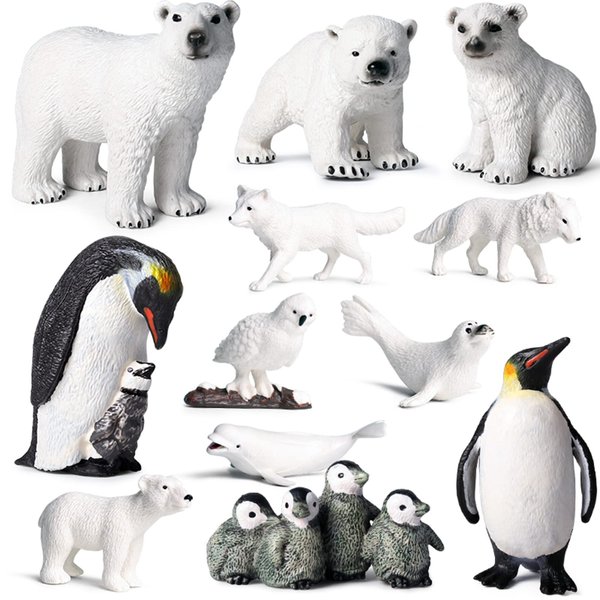 EOIVSH 12PCS Plastic Polar Animals Toy Figures, Realistic Arctic Animal Figurines for Kids, Education Sea Creature Toys Set with Polar Bear Family Emperor Penguin Family Arctic Fox Wolf