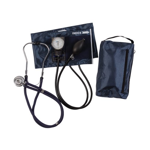 MABIS MatchMates Aneroid Sphygmomanometer and 31" Sprague Rappaport Stethoscope Combination Manual Blood Pressure Kit with Calibrated Nylon Cuff and Oversized Carrying Case, Adult Navy Blue