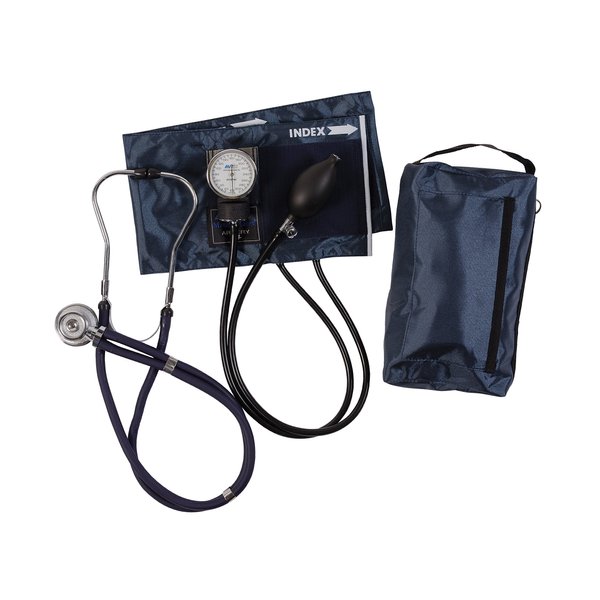 MABIS MatchMates Aneroid Sphygmomanometer and 31" Sprague Rappaport Stethoscope Combination Manual Blood Pressure Kit with Calibrated Nylon Cuff and Oversized Carrying Case, Adult Navy Blue