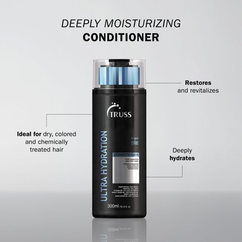 TRUSS Ultra Hydration Hair Conditioner - Moisturizing Conditioner for Dry Hair Repair, Shine, and Body - Color-Safe for All Hair Types + Textures - Restore Damaged Hair with Vital Nutrients (300 ml)