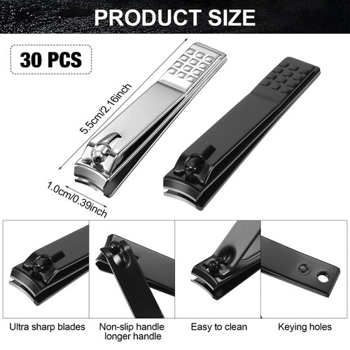 50 Pieces Nail Clipper Set Fingernails and Toenail Clipper Stainless Steel Nail Cutter for Women Men Thick Nails, Black and Silver