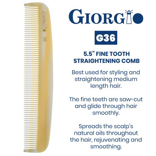 Giorgio G36 Handmade All Fine Tooth Pocket Comb for Men, Hair Comb Straightener for Everyday Grooming Styling Hair, Mustache and Beard for Men Women and Kids, Use Wet or Dry, Saw Cut and Hand Polished