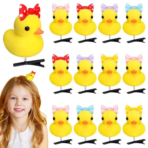 Croknit 12 Pcs Bowknot Yellow Duck Hairpin Set Decorative Duck Hair Clips for Women and Men Kawaii Cartoon Duck Hair Accessories for Holiday Home Party Props