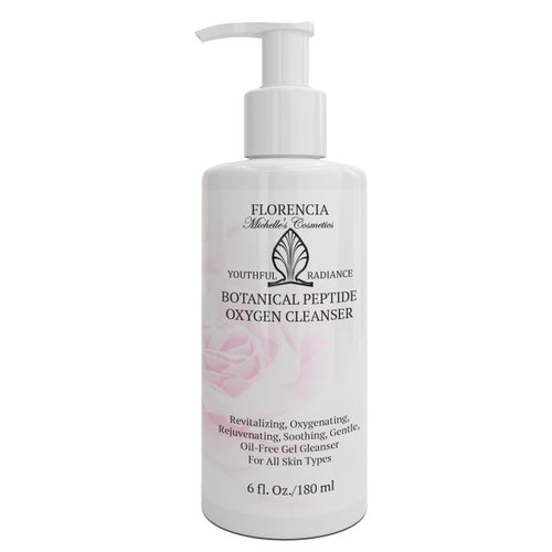 Florencia Botanical Peptide Oxygen Cleanser. Daily Foaming, Oil-Free Gel Face Wash for Dry to Oily, Sensitive Skin. Oxygen Revitalizing Cleanser w/Peptides, Botanicals, Glycoproteins, 6 Oz