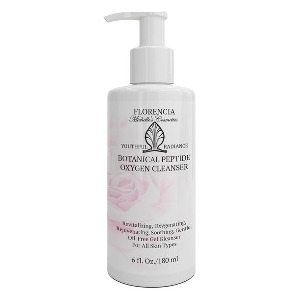 Florencia Botanical Peptide Oxygen Cleanser. Daily Foaming, Oil-Free Gel Face Wash for Dry to Oily, Sensitive Skin. Oxygen Revitalizing Cleanser w/Peptides, Botanicals, Glycoproteins, 6 Oz