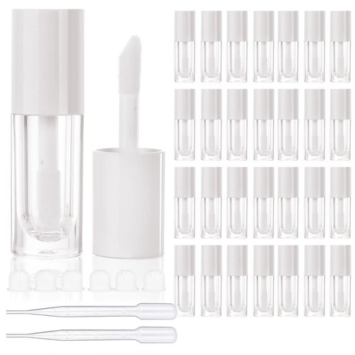COSIDEA 30pcs White Empty 6ml 0.2oz Lip Gloss Tubes with Big Doe Foot Wand，Round Lipgloss Containers，Concealer Tube Cosmetic Packing Container Bulk Wholesale