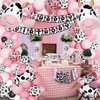 Amandir 115PCS Cow Party Decorations Pink Cow Balloon Garland Arch Kit with Cow Print Balloons Happy Birthday Banner Cake Topper for Girl Baby Shower Farm Animals Cow Themed Birthday Party Supplies