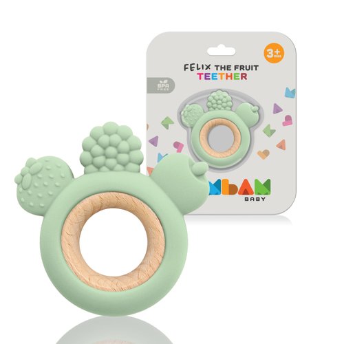 BAMBAM Baby Premium Silicone Teething Ring Toy – Felix The Fruit – 100% BPA Free Silicone, Child Safety Tested, Teether Toys for Baby & Infant 0-6 and 6-12 Months (Pistachio Bliss)