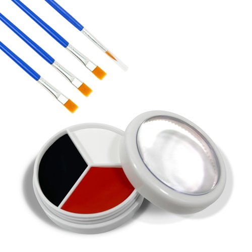 Black White Red Face Body Paint + 4PC Brush, Water Activated Body Paint, Body Painting Kit for Halloween Clown Makeup Cosplay Party SFX Arty Stage Makeup Theme Parties or Baseball Softball Sport