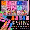 Namifin 3D Bear Nail Charms Bulk Y2K Lollipops Fruits Cherries Kawaii Gummies Oacen Beach Moon Bowknots Hearts Pearls Cute Nail Charms for Nail Art DIY Accessories