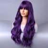 WTHCOS Dark Purple Long Curly Wavy Hair Wig for Women With Bangs Purple Wig Heat Resistant Synthetic Hair Wigs for Daily Use Cosplay Wig With Wig Cap