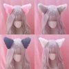 Cat Ears Headband Hair Clips Fox Ears Hair Bands Barrettes Women Furry Kitty Kitten Cat Headpiece Hairband Hair Hoop Halloween Party Decoration Cosplay Costume Handmade Hair Accessories Leopard Pink