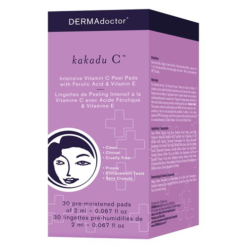 DERMAdoctor Kakadu C Dermatologist Formulated Vitamin C Face Peel Pad with AHA &amp; BHA, Exfoliating...