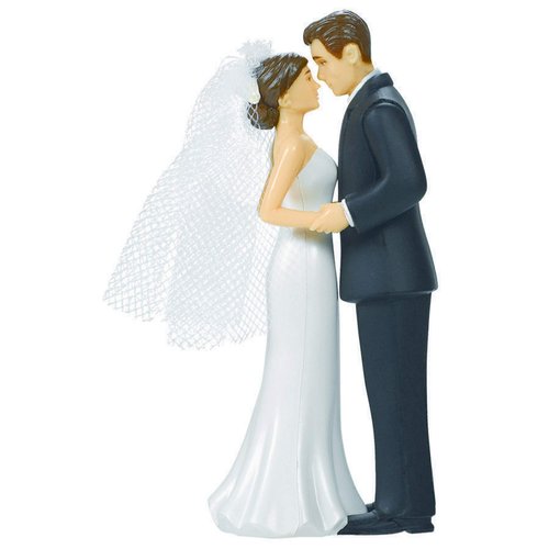 Elegant Bride & Groom Wedding Cake Plastic Topper with White Mesh Veil - 4.5", 1 Piece - Perfect for Engagement Parties, Bridal Showers & Anniversaries