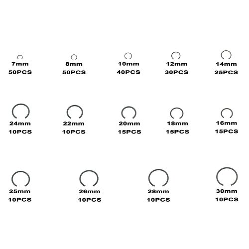 MCMASKE 300PCS Metric 7mm to 30mm Round Wire C-Clips Internal Snap Rings Assortment Kit;Round Wire Snap Rings for Hole(Black-Finish Steel)