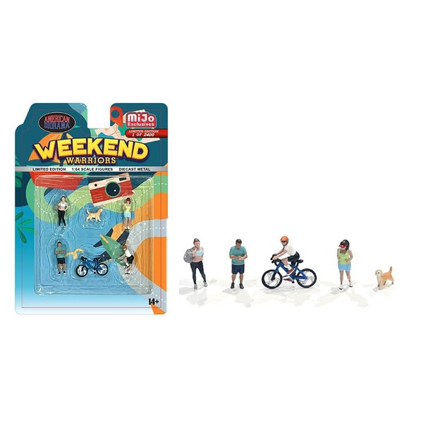 Weekend Warriors 6 Piece Diecast Figure Set (4 Figures, 1 Dog, 1 Bicycle) Limited Edition to 2400 Pieces Worldwide for 1/64 Scale Models by American Diorama AD-2402MJ