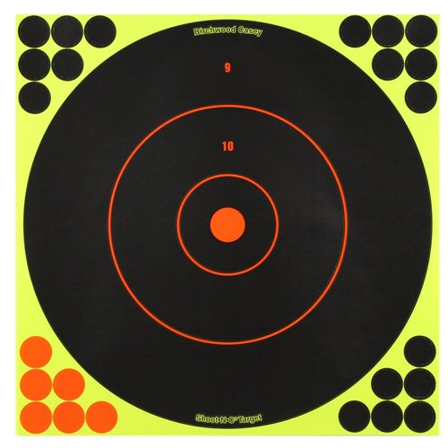 SHOOT-N-C 12 Inch Bullseye Targets - 5 Count Pack with 120 Pasters, Black / Red / Yellow
