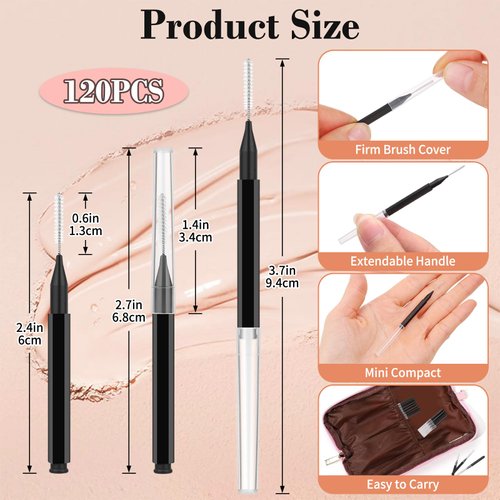 MAPVOLUT 120PCs Micro Eyebrow Brush with Cap, Eyelash Comb Brow Brush Eyebrow Spoolies Lamination Brush Supplies for Eyebrows Brow, Interdental Brushes, Lash Filler Eyebrow Lift Tint Tools Extensions