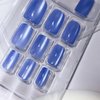 Cat Eye Press on Nails Medium Square Fake Nails Blue Glossy Acrylic Fake Nails Glitter Glue on Nails Full Cover Finish False Nails Stick on Nails for Women Girls 24Pcs