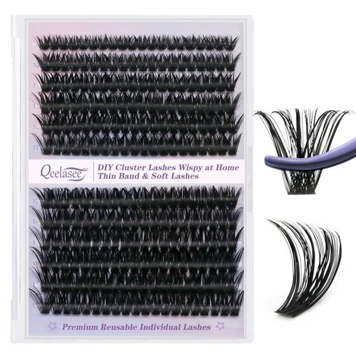 Qeelasee Lash Clusters Fluffy 80D DIY Eyelash Extensions D Curl Individual Eye Lashes 240pcs Mix9-16mm Easy For Beginner At Home Natural Effect