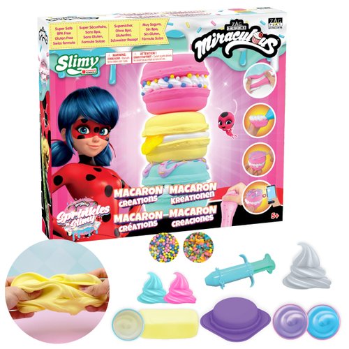Miraculous Ladybug Sprinkles n' Slimy Kit - DIY Macarons Slime with Macaron Maker, Cream Dispenser, Sweet Topping - Fun and Creative Craft Kit, Interactive Safe & Non-Toxic Ingredients