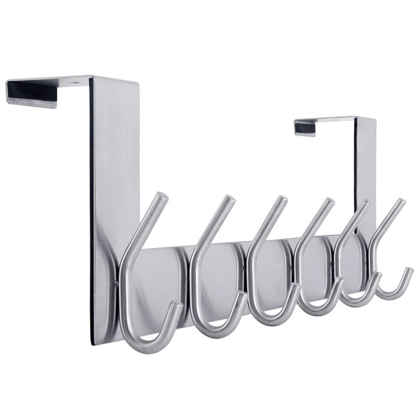 WEBI Over The Door Hook Door Hanger:Over The Door Towel Rack with 6 Hooks for Hanging Coats,Door Towel Hanger Door Coat Hanger Over Door Coat Rack for Towels,Clothes,Back of Bathroom,Silver