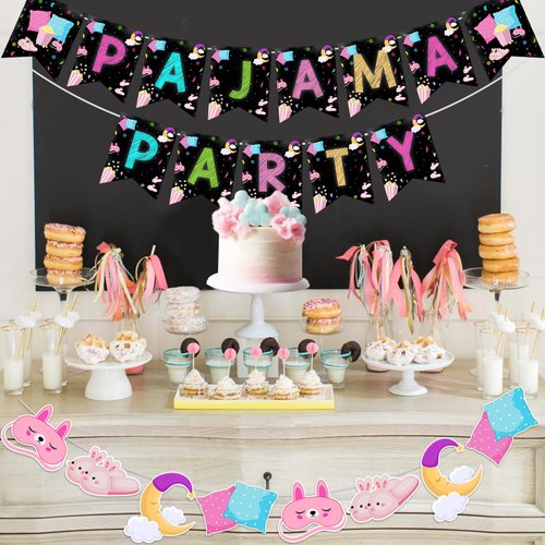 Pajama Party Banner, Slumber Bunting Garland, Sleepover Themed Party Decoration, Baby Shower Birthday Party Supplies for Girls
