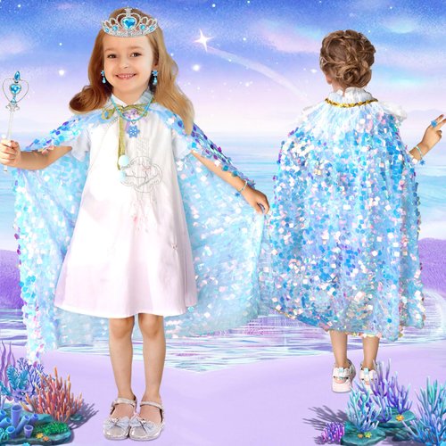 8 Pcs Snow Princess Dress Up for Girls 4-6, Toddler Toys for Ages 3-8, Shiny Ice Sequin Princess Cape Set Girl Toys, Princess Kids Toys for Easter Halloween Birthday Christmas Gifts Party Favors
