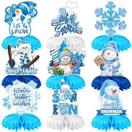 9Pcs Snowflake Frozen Party Supplies,Winter Party Honeycomb Centerpieces, Frozen Table Birthday Party Decorations